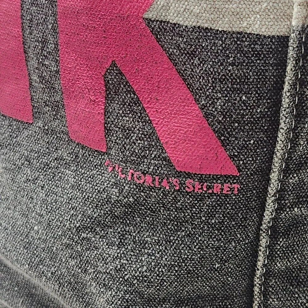 Victoria's Secret LOVE PINK Tote Bag Canvas/Gray Distressed Denim with Zipper